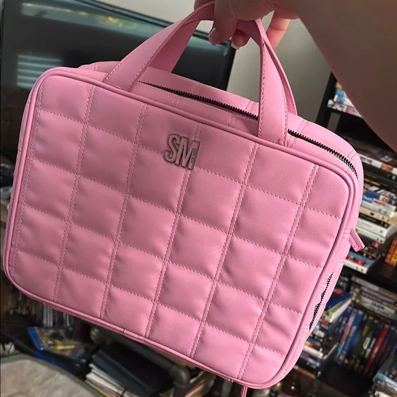 Steve Madden Pink Quilted Cosmetic Bag with Handle - Picture 4 of 4